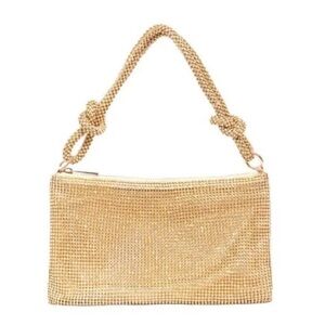 Fresh Fab Women's Knotted Straps Glitter Evening Shiny Rhinestone Purse, Gold